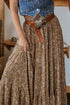 Western Floral Ruffle Hem High Waist Flowing Maxi Skirt